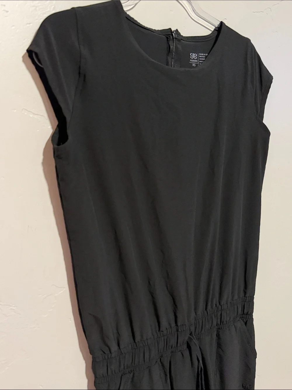 Albion Black Cap-Sleeve Drawstring Jumpsuit